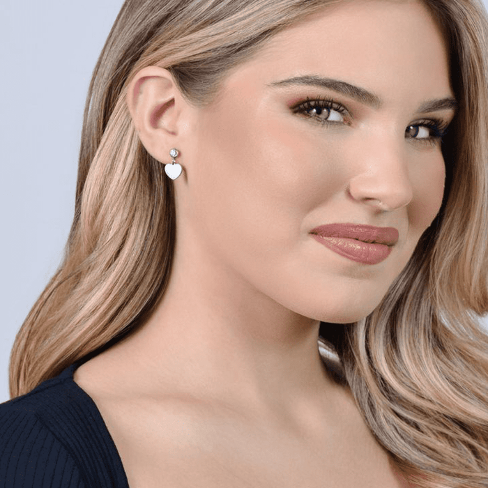 WOMEN'S STEEL EARRINGS WITH HEART AND WHITE ZIRCON