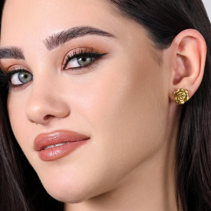 BOUCLES D'OREILLES FEMME EN ACIER OR IP AVEC ROSE