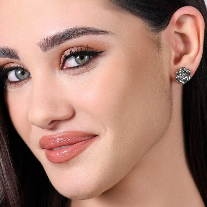 BOUCLES D'OREILLES FEMME ACIER PERLES ET ROSE ACIER
