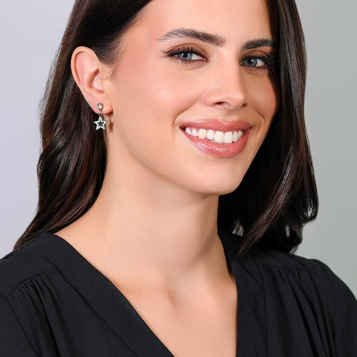 BOUCLES D'OREILLES FEMME EN ACIER ÉTOILE ET CRISTAUX