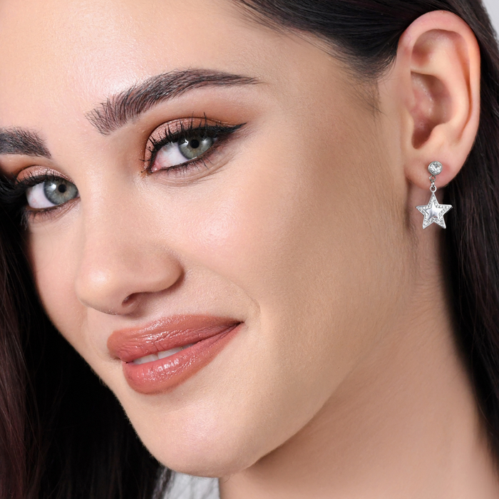 BOUCLES D'OREILLES FEMME EN ACIER ÉTOILE ET CRISTAUX