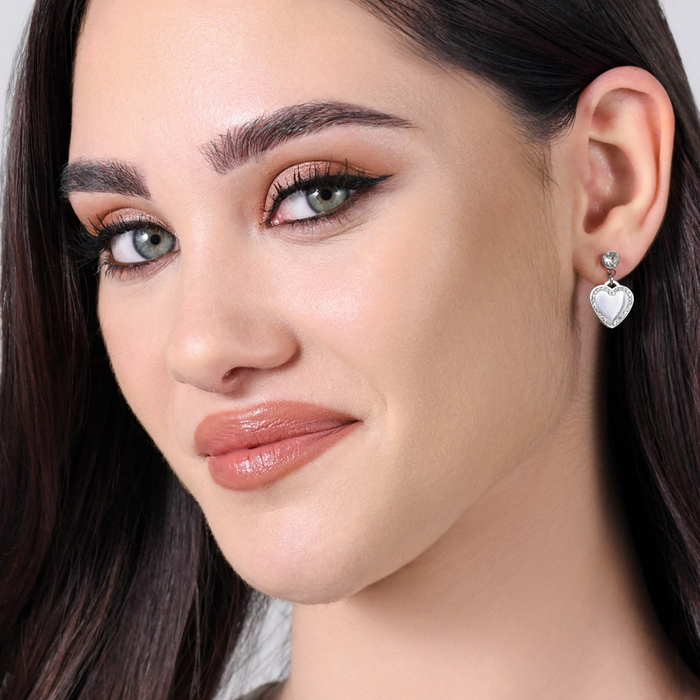 BOUCLES D'OREILLES FEMME EN ACIER COEUR ET CRISTAUX
