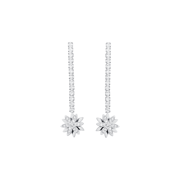 BOUCLES D'OREILLES TENNIS FEMME EN ACIER AVEC FLEUR TOURNANTE