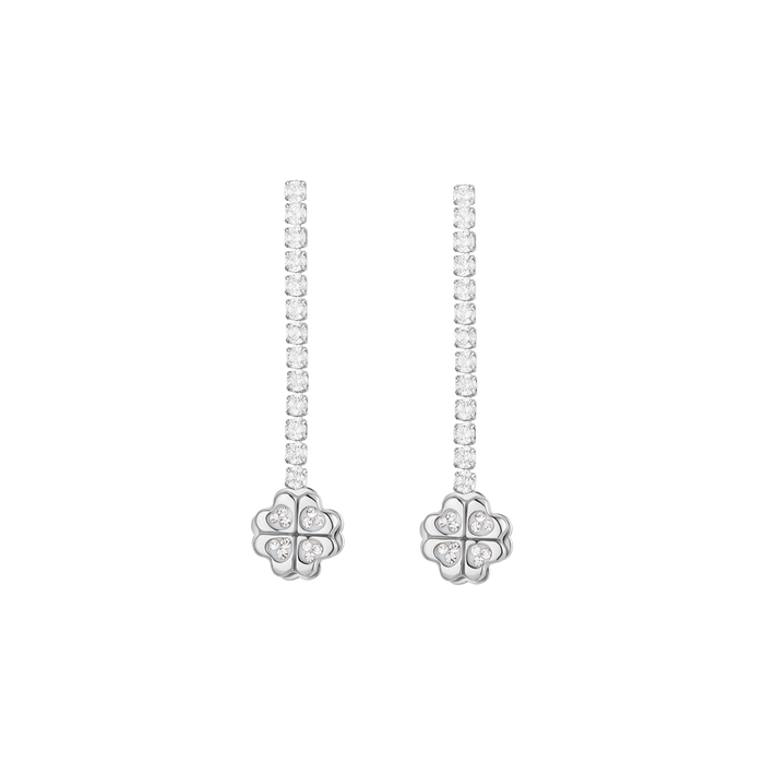 BOUCLES D'OREILLES TENNIS EN ACIER POUR FEMME AVEC TRÈFLE À QUATRE FEUILLES TOURNANT