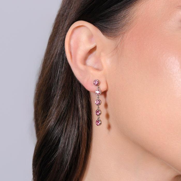 BOUCLES D'OREILLES FEMME EN ACIER AVEC CRISTAUX ROSES