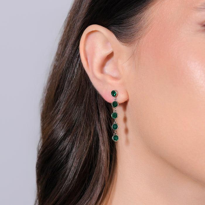 BOUCLES D'OREILLES FEMME EN ACIER AVEC CRISTAUX VERTS