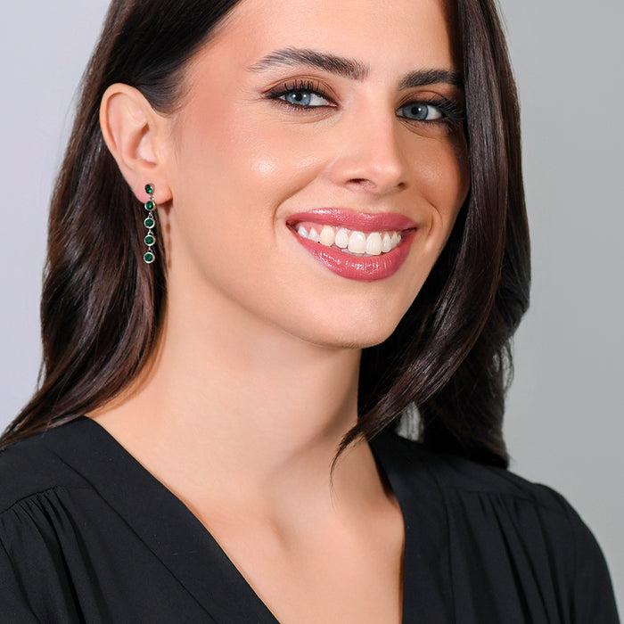 BOUCLES D'OREILLES FEMME EN ACIER AVEC CRISTAUX VERTS