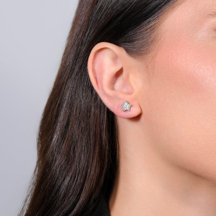 BOUCLES D'OREILLES FEMME EN ACIER ÉTOILE ET CRISTAUX