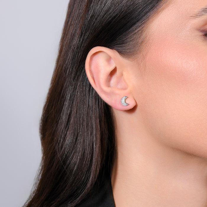 BOUCLES D'OREILLES FEMME EN ACIER LUNE ET CRISTAUX