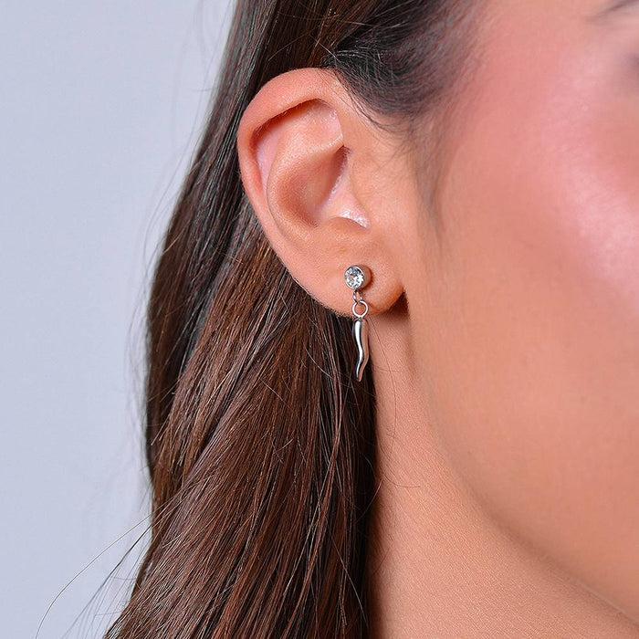 BOUCLES D'OREILLES FEMME EN ACIER, CORNE ET ZIRCON