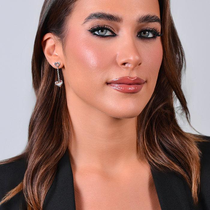 BOUCLES D'OREILLES FEMME EN ACIER AVEC COEURS ET ZIRCONE
