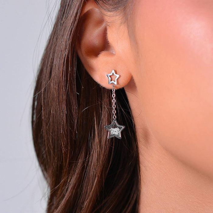BOUCLES D'OREILLES FEMME EN ACIER AVEC ÉTOILES ET ZIRCONE