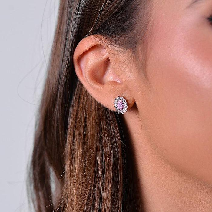 BOUCLES D'OREILLES FEMME EN ACIER AVEC CRISTAUX ET ZIRCON ROSE
