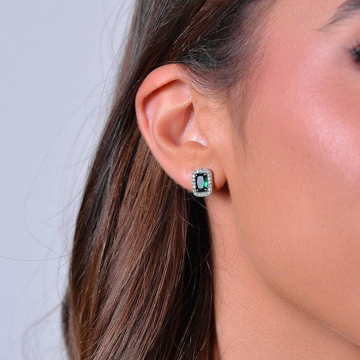 BOUCLES D'OREILLES FEMME EN ACIER AVEC CRISTAUX ET ZIRCON VERT