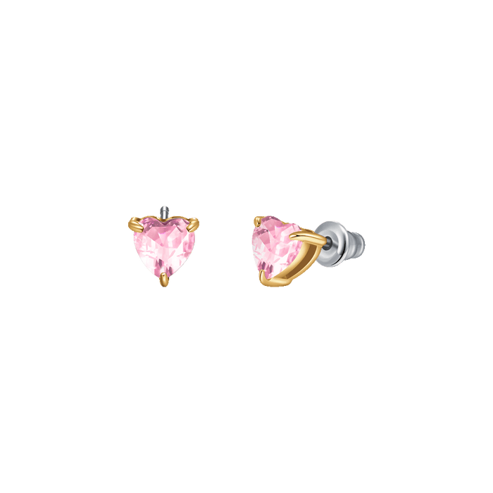 ORECCHINI DONNA IN ACCIAIO E IP GOLD CON CUORE CRISTALLO ROSA