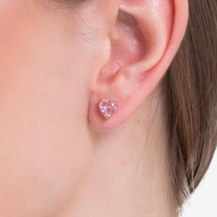 ORECCHINI DONNA IN ACCIAIO E IP GOLD CON CUORE CRISTALLO ROSA