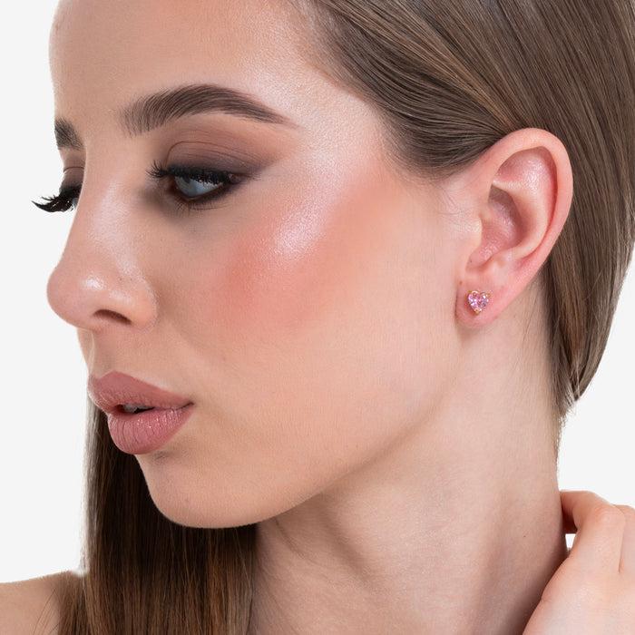 ORECCHINI DONNA IN ACCIAIO E IP GOLD CON CUORE CRISTALLO ROSA