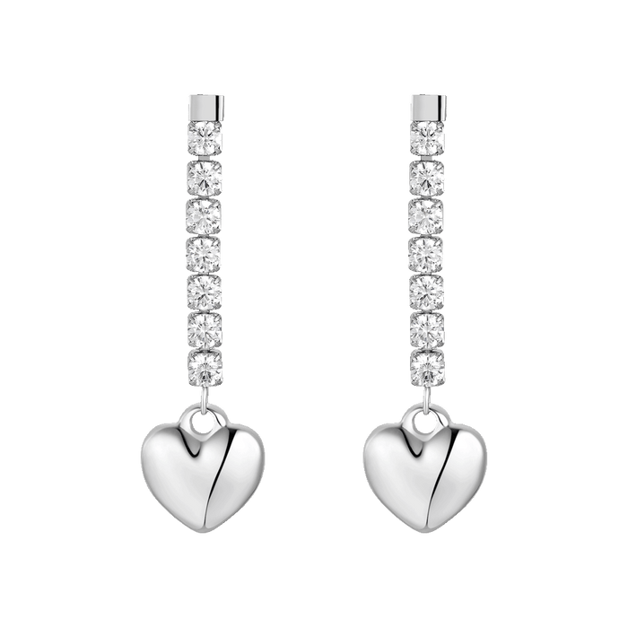 ORECCHINI DONNA IN ACCIAIO CON CUORE E ZIRCONI BIANCHI