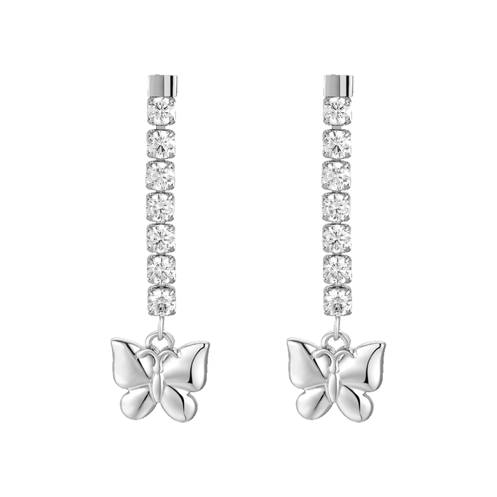 ORECCHINI DONNA IN ACCIAIO CON FARFALLA E ZIRCONI BIANCHI