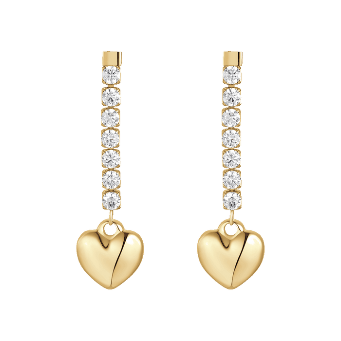 ORECCHINI DONNA IN ACCIAIO IP GOLD CON CUORE E ZIRCONI BIANCHI