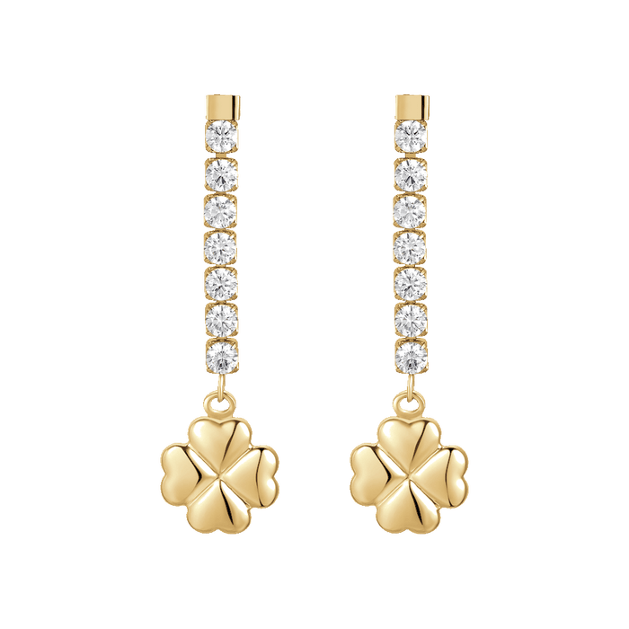 ORECCHINI DONNA IN ACCIAIO IP GOLD CON QUADRIFOGLIO E ZIRCONI BIANCHI