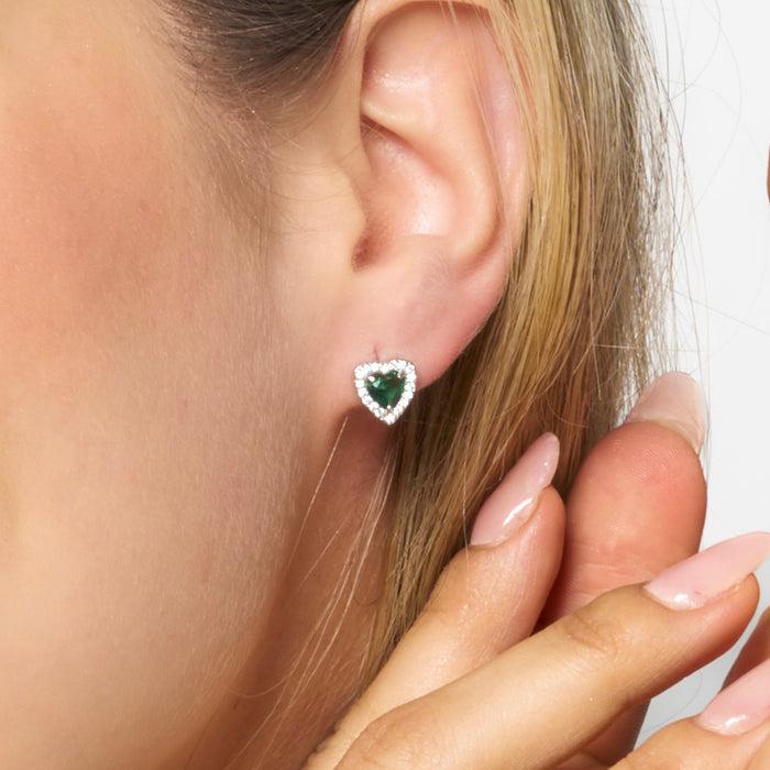 ORECCHINI DONNA IN ACCIAIO CON CUORI CON ZIRCONI VERDI E BIANCHI