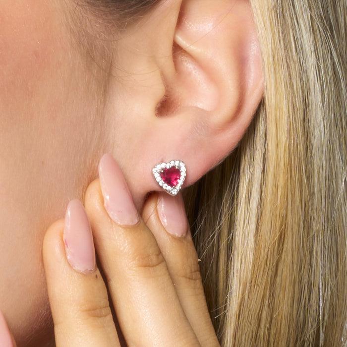 ORECCHINI DONNA IN ACCIAIO CON CUORI CON ZIRCONI ROSSI E BIANCHI
