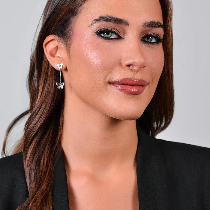 BOUCLES D'OREILLES FEMME EN ACIER AVEC PAPILLONS ET ZIRCONE