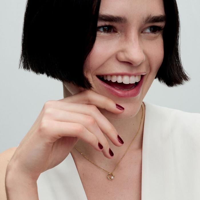 Collier Cercle Sinueux avec Perle de Culture d'Eau Douce et Pavé