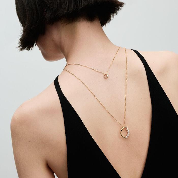 Collier Cercle Sinueux avec Perle de Culture d'Eau Douce et Pavé