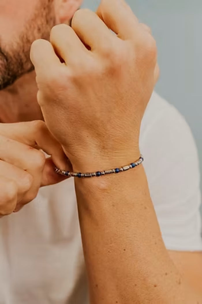 Bracciale Acciaio e Agata blu