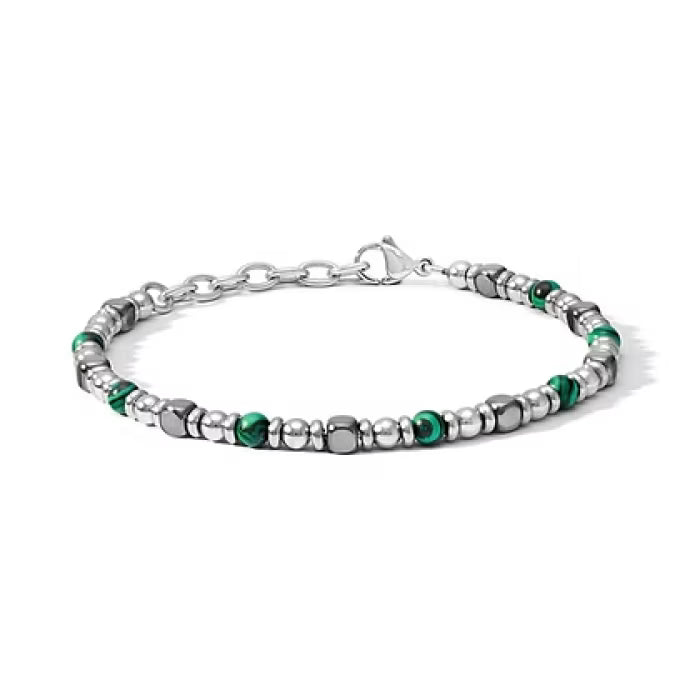 Bracciale acciaio con Malachite e Ematite