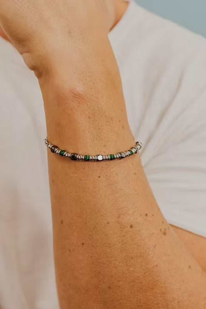 Bracciale acciaio con Malachite e Ematite