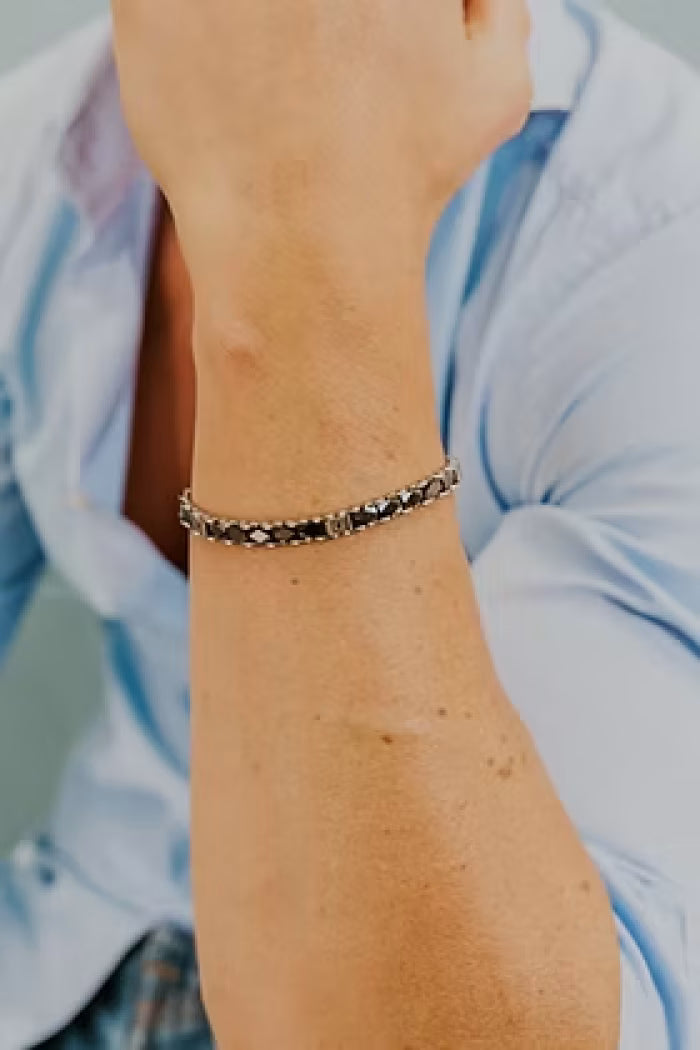 Bracciale Acciaio con ceramica e zirconi neri