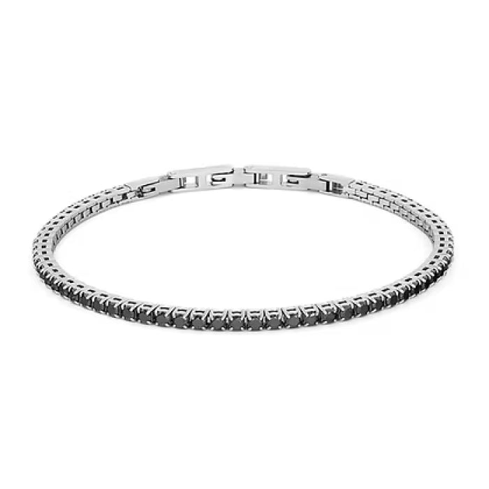 Bracciale Tennis in Acciaio con Zirconi neri