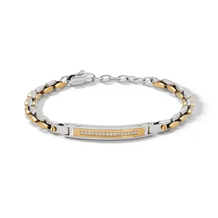 Bracciale in Acciaio, zirconi e pvd giallo