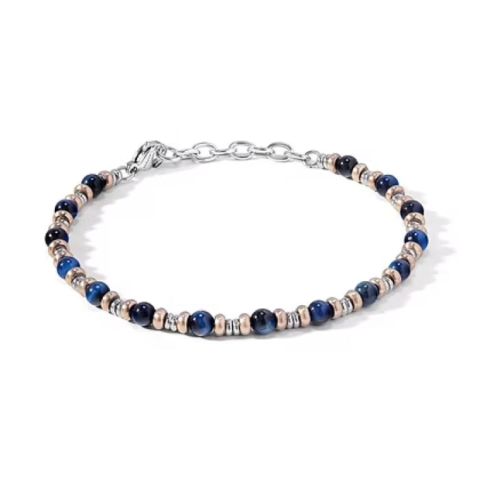 Bracciale in Acciaio, Pvd rosè e Agata blu