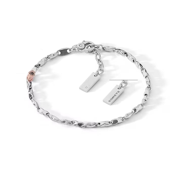Bracciale in Argento lucido e rosè, Diamante e Spinelli neri