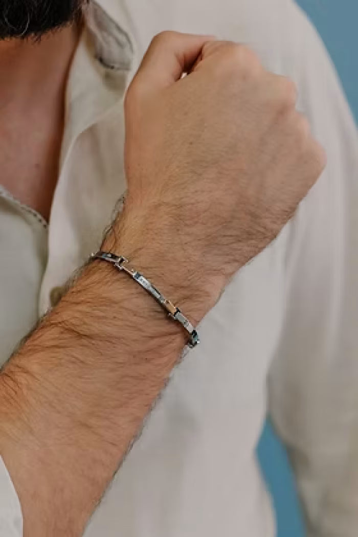 Bracciale in Acciaio, Oro rosa e Diamanti bianchi