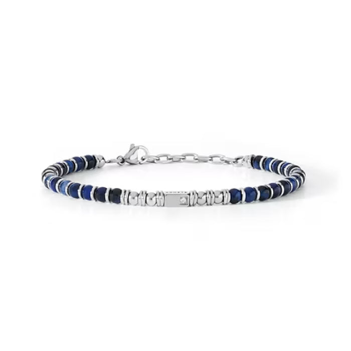 Bracciale in acciaio e agata blu