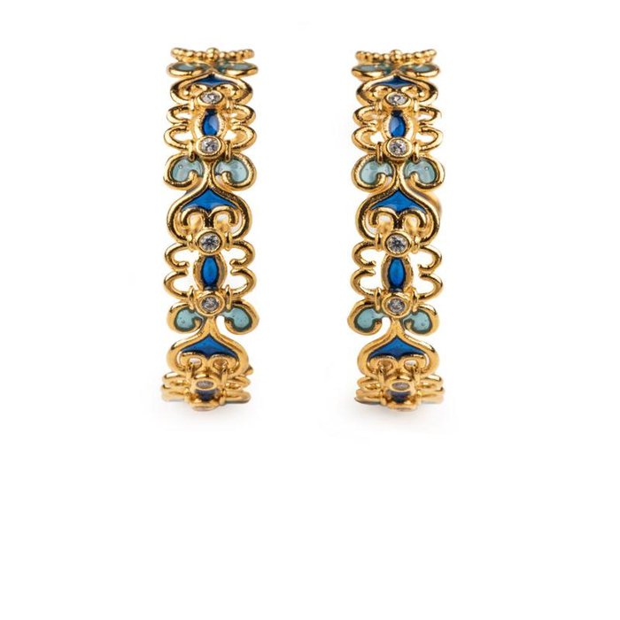 Grandes boucles d'oreilles en rosace de lapilli bleu