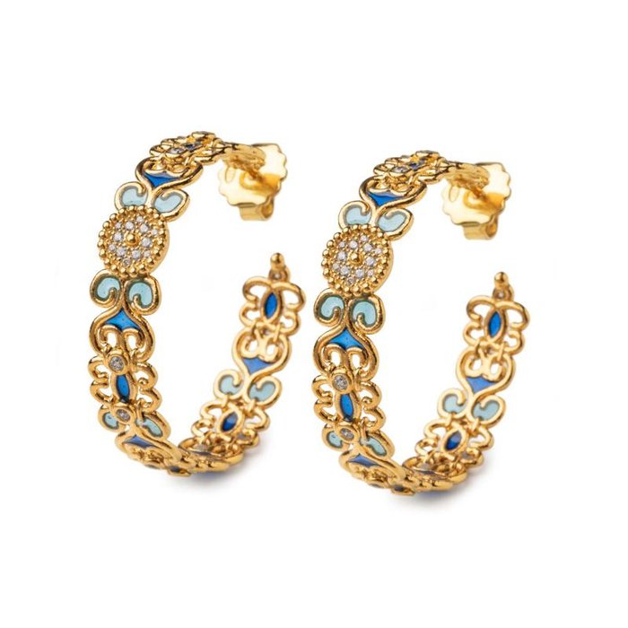 Grandes boucles d'oreilles en rosace de lapilli bleu