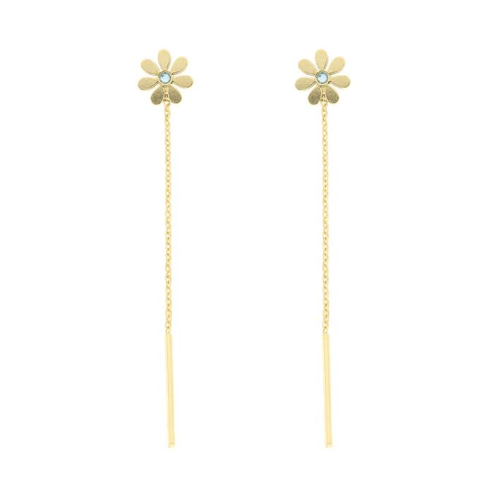 925 Silver Long Flower Earrings