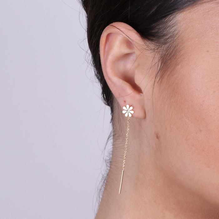 925 Silver Long Flower Earrings