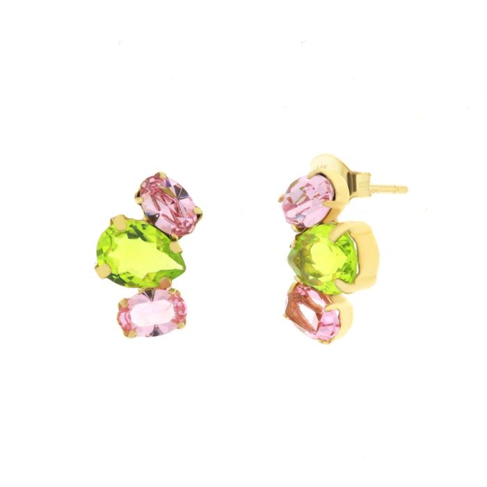 925 Silver Earrings with Pink and Green Crystals