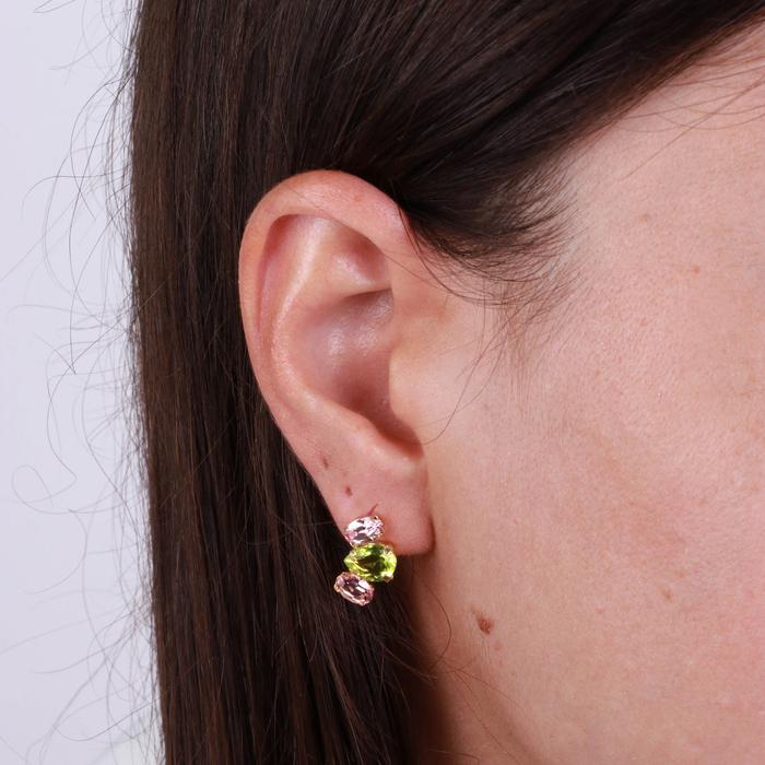 925 Silver Earrings with Pink and Green Crystals