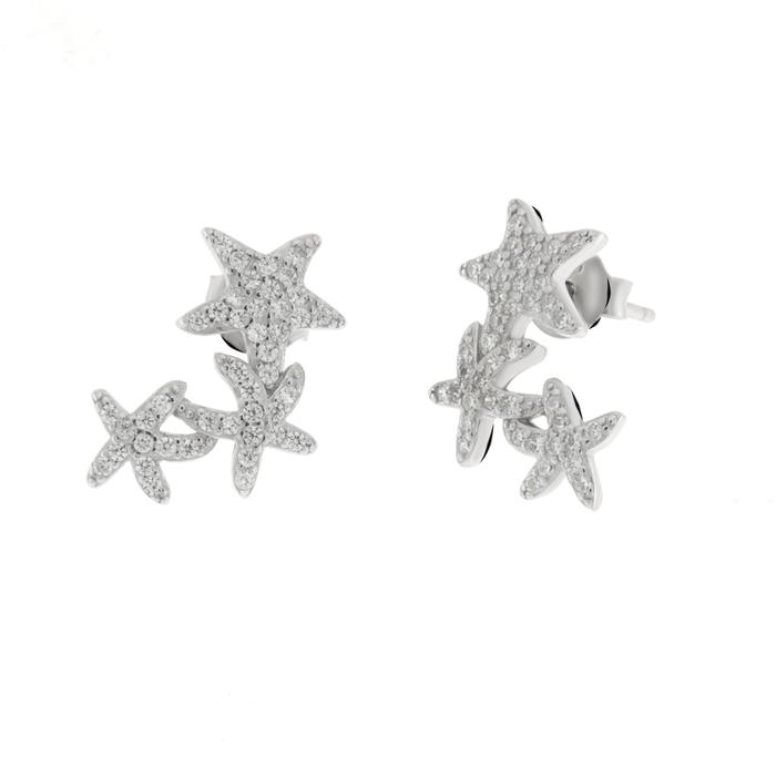 Boucles d'oreilles trois étoiles en argent 925 avec zircone blanche