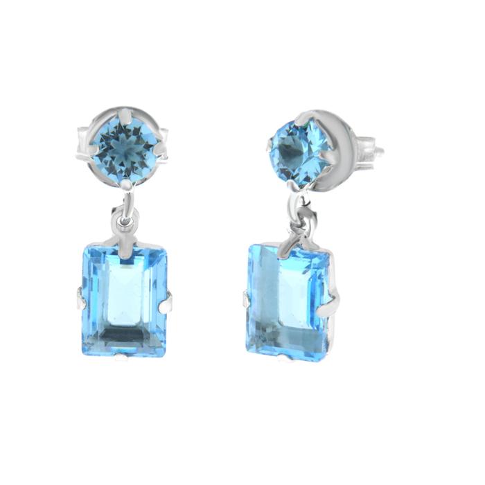 Boucles d'oreilles en argent 925 avec cristaux rectangulaires bleus