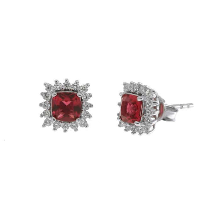 Orecchini in Argento 925 a lobo con zircone rosso