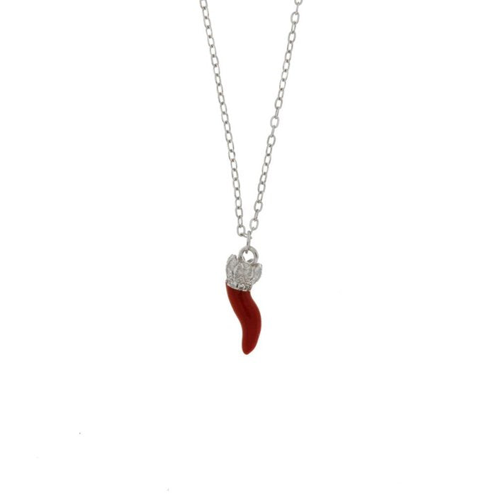 925 Silver Necklace with Red Horn and White Zircons